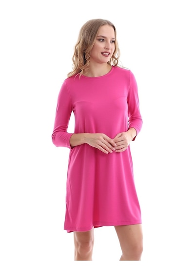 Self Clothing Kadın Bisiklet Yaka Pembe Elbise Pembe