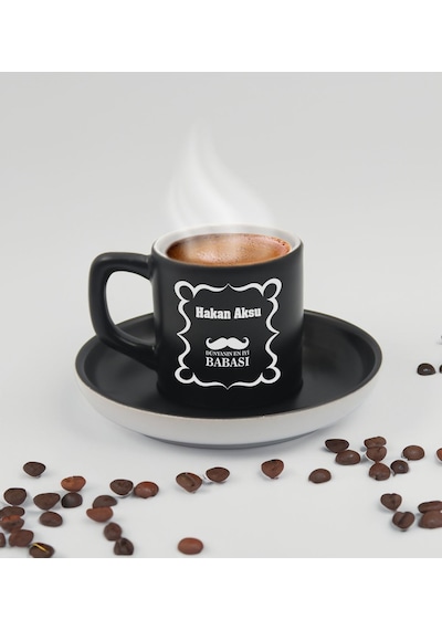 Bk Gift Kişiye Özel İsimli Baba Temalı Siyah Türk Kahvesi Fincanı&metal Kalem&çakmak&kartlık Cüzdan Hediye Seti, Sevgiliye Hediye-4, Babaya Hediye, Ba