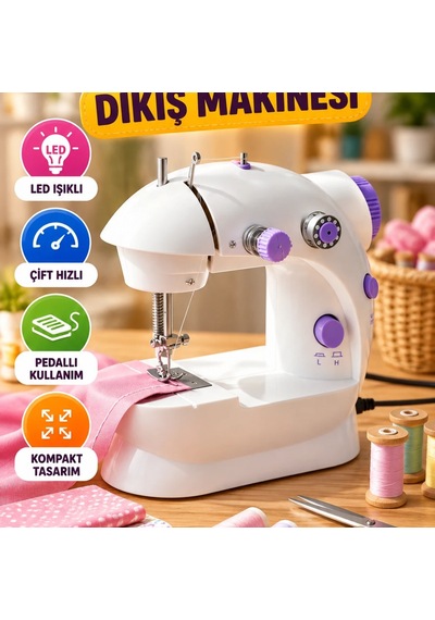 Kompakt Ev Tipi Dikiş Makinesi Pedallı, Çift Hızlı Ve Led Işıklı