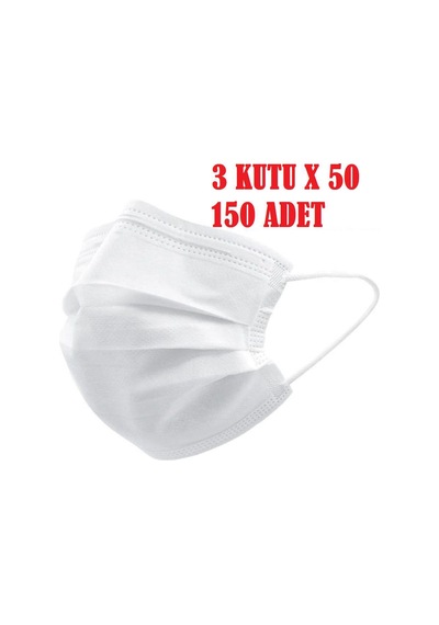 3 Katlı Telli Cerrahi Maske 150 Adet Beyaz