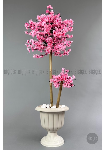 Biçiçek Yapay Pembe Sakura Ağacı 125 Bahar Dalı Krem Nergi̇s Saksıda