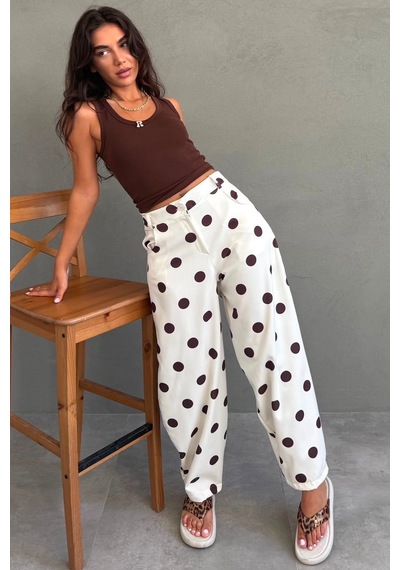 Madmext Ekru Puantiyeli Beli Lastikli Balon Kadın Pantolon Mg2886