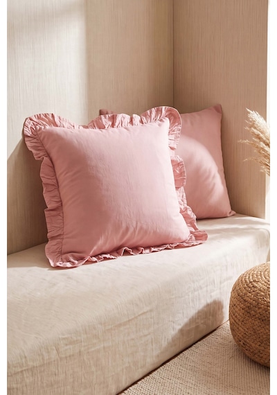 Pembe Fırfırlı Dekoratif Kırlent Kılıfı