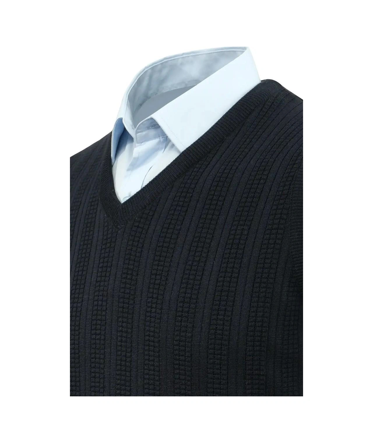 Çizgi Triko Erkek V Yaka Süveter Çelik Örgü Regular Kalıp 5209h Bgl-st04843 Lacivert