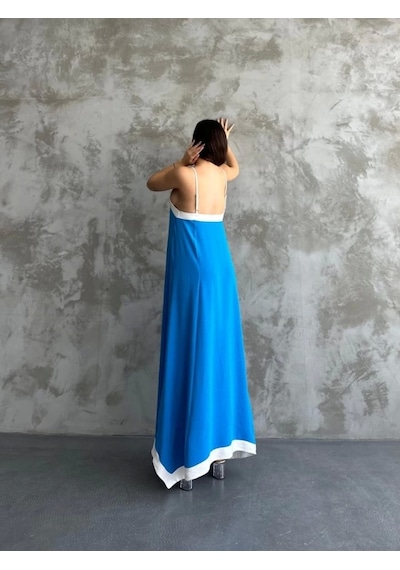 Defymoda Askılı Maxi Boy Elbise Çok Renkli
