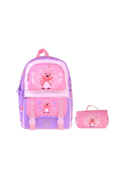 Kaukko Kids Loopy Lila - Pembe Kız Çocuk İlkokul Sırt Çantası Ve Kalem Çantası Seti - Setkk-l5303c Çok Renkli