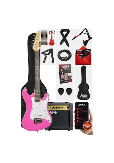 Midex Ceg-36pk 8-12 Yaş Çocuklar İçin Amfili Full 3/4 36 İnç Elektro Gitar Seti Pembe