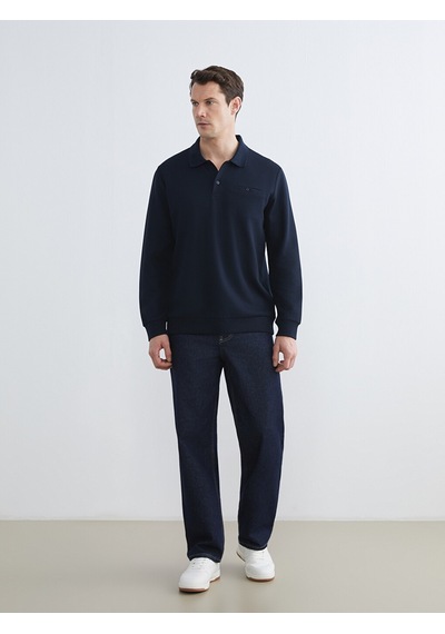 Lcwaıkıkı Classic Lacivert Polo Yaka Erkek Sweatshirt