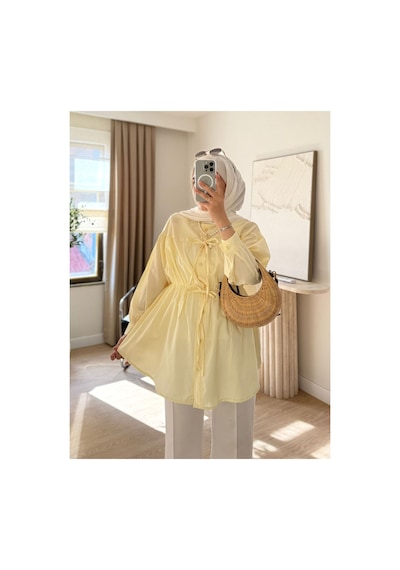Unika Boutique Kadın Büzgü Detaylı Tesettür Gömlek Sarı