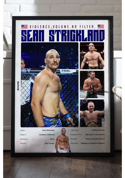 Sean Strickland Ufc Siyah Ahşap Çerçeveli Poster, Dekoratif Dövüş Duvar Tablosu