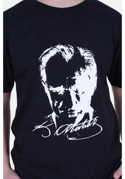 Markahit Atatürk Baskılı İmzalı Siyah Unisex Çocuk T-shırt-siyah Siyah