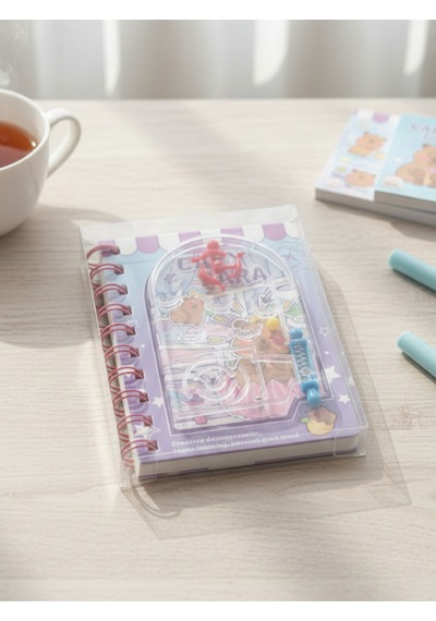 Capybara Oyun Kapaklı Spiralli Çizgili Defter 80 Yaprak Çok Renkli