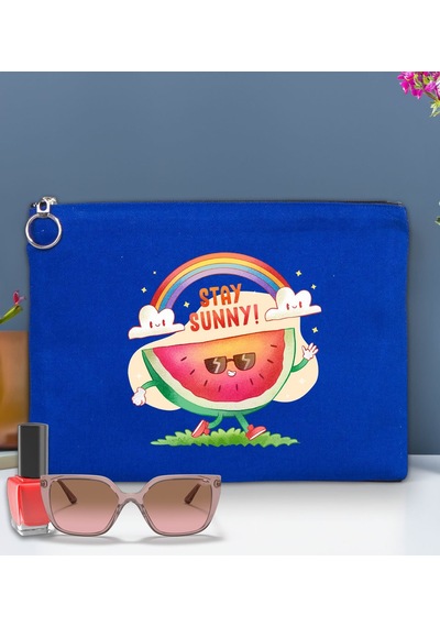 Bk Gift Yaz Temalı-7 Astarlı Mavi Portföy Çanta 30x21cm, Baskılı El Çantası, Organizer Çanta