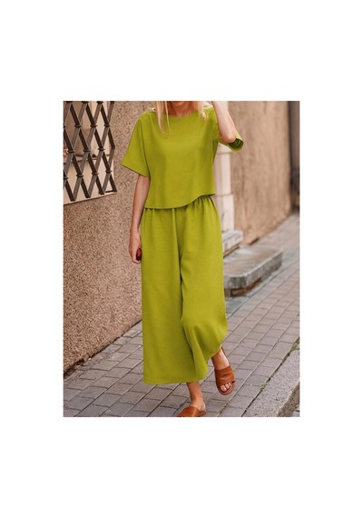 Butik İstanbul Kadın Kısa Kollu Kayık Yakalı Bluz Ve Pantolon Ikili Takım Yeşil