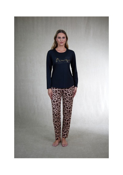 Estiva Kadın Kaplan Alt Desenli Soft Uzun Kollu Pijama Takımı Çok renkli