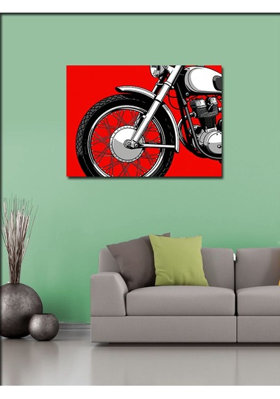 Kanvas Tablo Kırmızı Arka Plan Ve Motosiklet