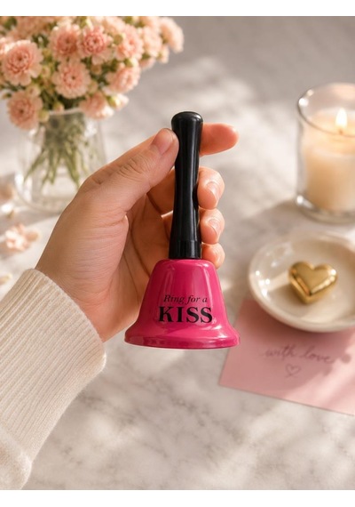 El Çanı Dekoratif Masa Zili Ring For A Kiss Tasarımlı Romantik Hediye 13 Cm Çan Zil