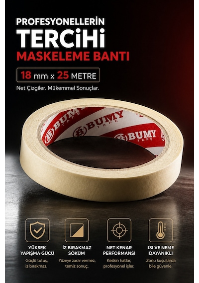 Metfix Maskeleme Boya Bandı 18 Mm X 25 Metre İz Bırakmayan Dekoratif Kağıt Bantı Bantları