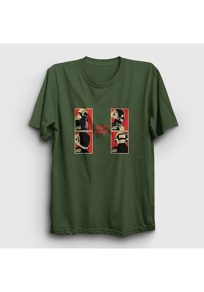 Presmono Unisex Band Daft Punk T-shirt Haki