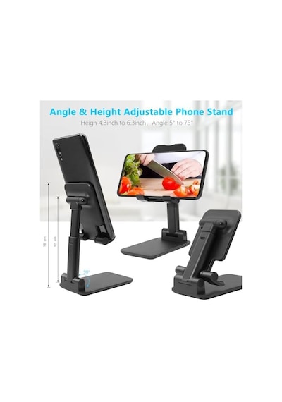 Cep Telefonu Standı, Katlanır Masaüstü Telefon Standı, Açı Yüksekliği Ayarlanabilir Cep Telefonu Tutacağı, Masa, Ofis, Tablet Standı Tüm Telefonlarla Uyumlu 10-25 Cm Cep Telefonu/tablet