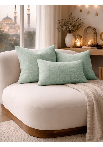 Br Perle Yeşil Keten Dokulu Dekoratif Kırlent Kılıfı Modern Salon Koltuk Yastığı