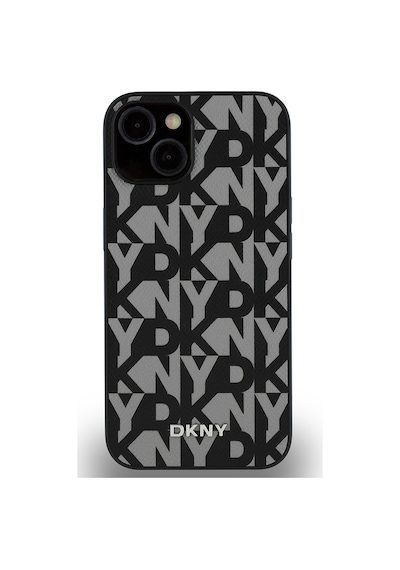 Apple Uyumlu iPhone 15 Kılıf Dkny Lisanslı M-safe Şarj Özellikli 3d Yazılı Grid Pattern Kapak Gri