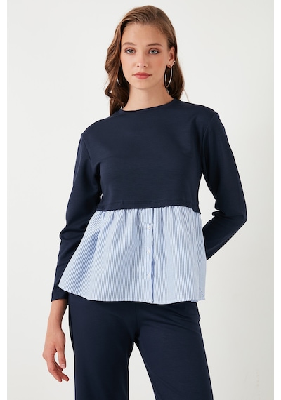 Lela Bisiklet Yaka Gömlekli  Oversize Fit Oysho Kumaş Bayan Sweat 5865880 Lacivert