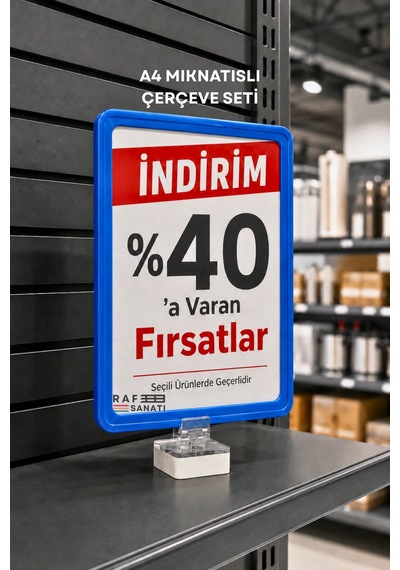 A4 Güçlü Mıknatıs Tutuculu Fiyatlık Etiketlik Dikey Yatay Ve Bilgilendirme Çerçevesi Mavi