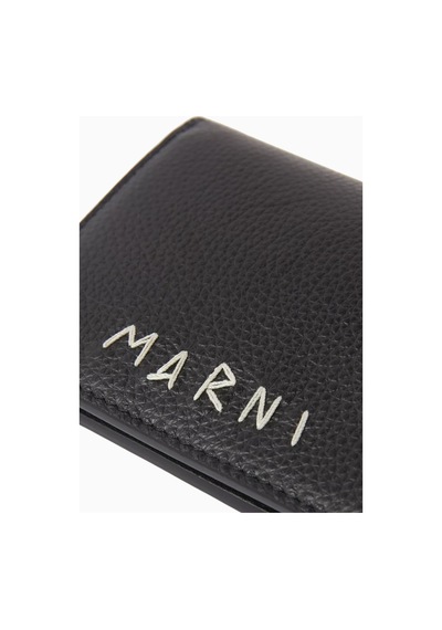 Marni Bifold Calfskin Deri Cüzdan, El Dikişli Logo Detaylı Siyah