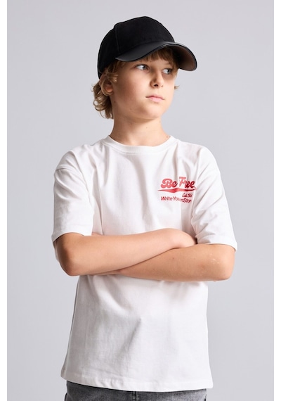 Defacto Overshirt Fit Bisiklet Yaka Sırtı Baskılı Kısa Kollu Tişört Erkek Çocuk I6497a826hswt32 Beyaz-wt32