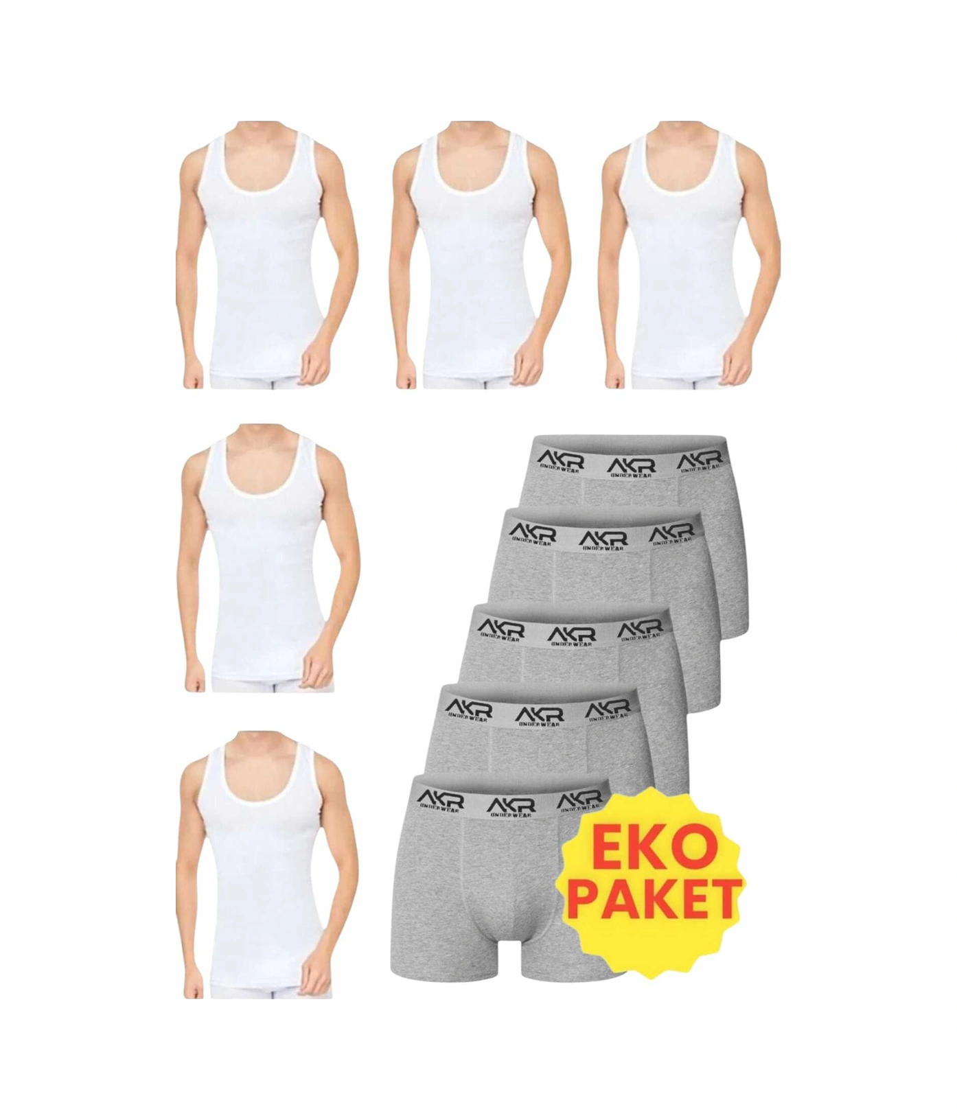 Tezzgelsin Erkek 10'lu Atlet Ve Boxer Takımı Ekonomik Paket Atlet Ve Boxer Set 5 Atlet 5 Boxer Beyaz - Gri