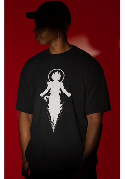 Son Goku Dragon Ball Anime Ön Baskılı Unisex Oversize Tişört Siyah