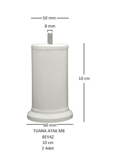 Tuana Ayak 10 cm M8 Cıvatalı Beyaz (2 Adet)