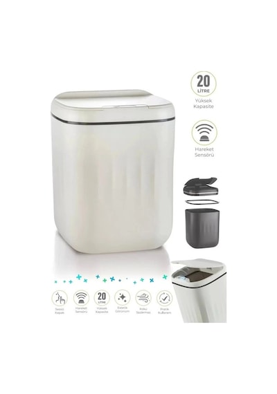Akıllı Çöp Kovası Büyük Boy 20 Litre Uv Işık Sensörlü Sessiz