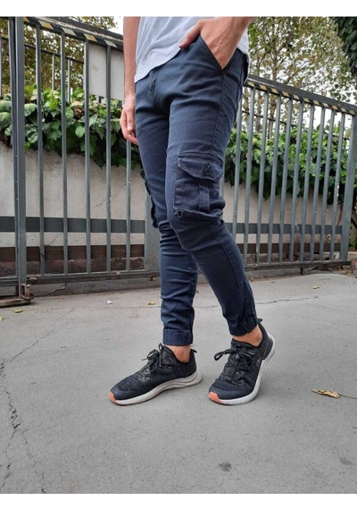 Tarz Cool Erkek Slim Fit Kargo Cep Likralı Pantolon Füme