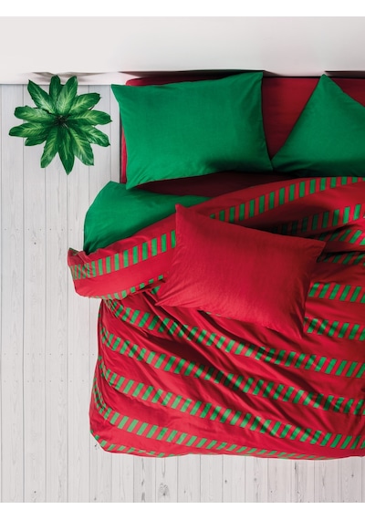 Cozy Home Festive Çift Kişilik Lastikli Çarşaflı Nevresim Takımı Holly Yeşil Yeşil