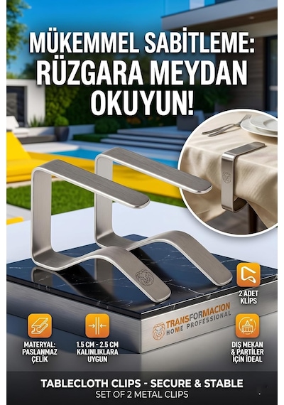 Transformacion 2'li Masa Örtüsü Klipsi - Metal Masa Kelepçesi Masa Örtüsü Sabitleyici, 7430000718290 Diğer
