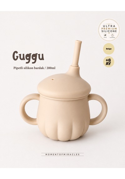Tgm Baby Guggu Ultra Premium Silikon Pipetli Alıştırma Bardağı 200 Ml Bej