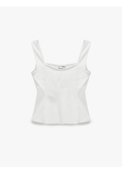Koton U Yaka Slim Fit Peplum Kolsuz Bluz Ekru 6sal30124ık