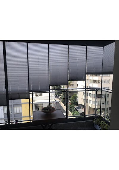 Katlanabilir Cam Balkon Plise Perdesi Antrasit Vidalı - Kancalı