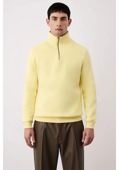Benerly Erkek Dik Yaka Fermuarlı Standart Kol Regular Kalıp Sweatshirt Fo Açık Sarı