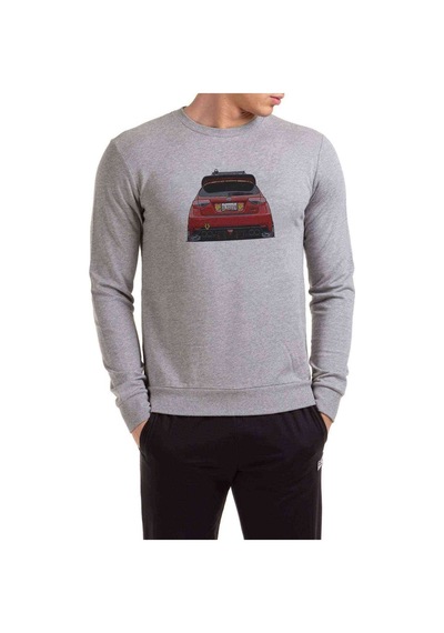 Modifiyeli Subaru Baskılı Gri Erkek Örme Sweatshirt