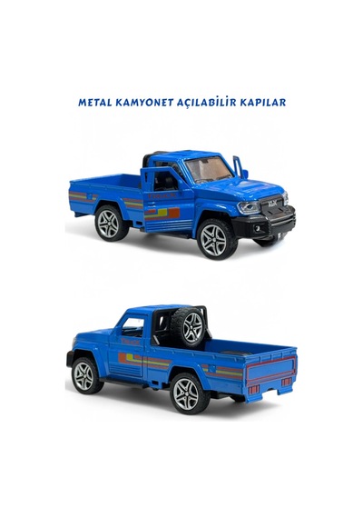 Mavi Diecast 1:32 Metal Çek Bırak Pickup Kamyonet - Açılabilir Kapılı Oyuncak Araba 13 Cm Çok Renkli