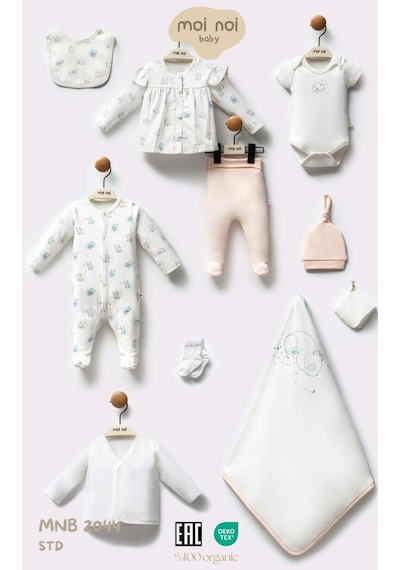 Moi Noi Baby Organik Kız Bebek 10'lu Hastane Çıkışı Seti Çok Renkli