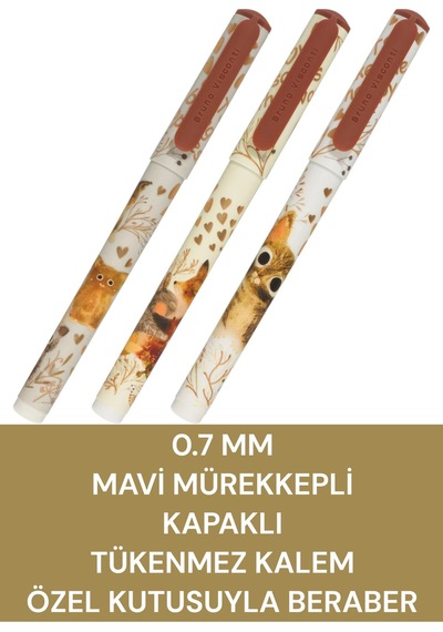 0.7 Mm Mavi Mürekkepli Kapaklı Tükenmez Kalem Özel Kutusuyla Beraber Hayvanlar-3
