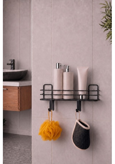 Sas Haus Banyo Düzenleyici Set 4 Parça Yapışkanlı Şampuanlık Tuvalet Kağıtlığı Havluluk Askı Tss-01 Siyah