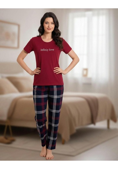 Boyraz Slim Fit Dar Kesim Kadın Milan Bisiklet Yaka Kısa Kol Pijama Takımı 11007b - 1 Adet Bordo Boyraz Slim Fit Dar Kesim Kadın Milan Bisiklet Yaka Kısa Kol Pijama Takımı 11007b - 1 Adet Bordo