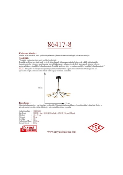 Eray Aydınlatma 86417-8 Sarı Led Avize Sarı - Siyah