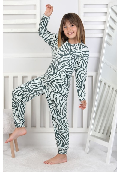 Kaplan Desenli Kız Çocuk Pijama Takımı Yeşil
