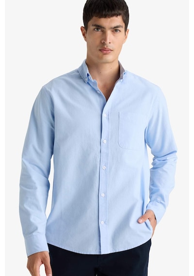DeFacto %100 Pamuk Regular Fit Polo Yaka Oxford Basic Düz Uzun Kollu Gömlek A8028AX25SPBE196